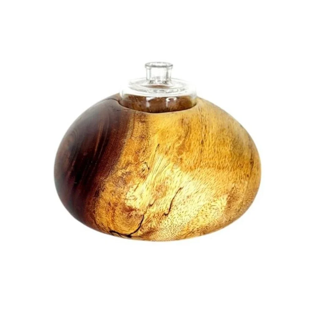 Vintage MCM KOA Wood Natural Edge Rustic Modernist Bud Vases Glass Insert Signed